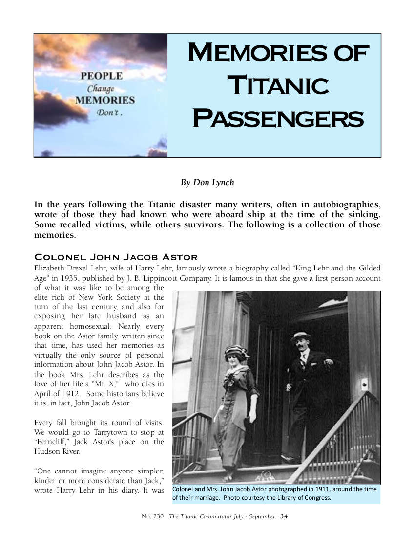 Protected: Commutator 230 Memories of Titanic Passengers