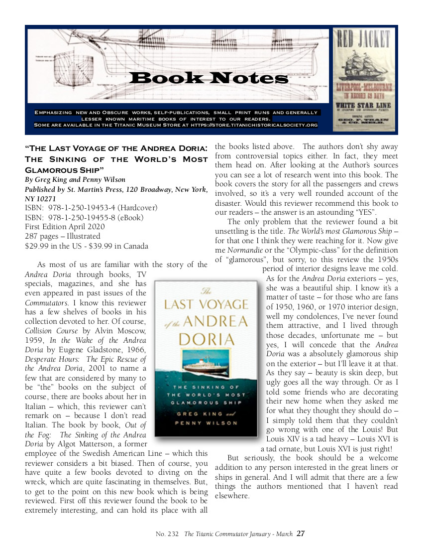 Protected: Commutator 232 Book Notes The Voyage of the Andrea Doria The Sinking of the Worlds Most Glamorous Ship