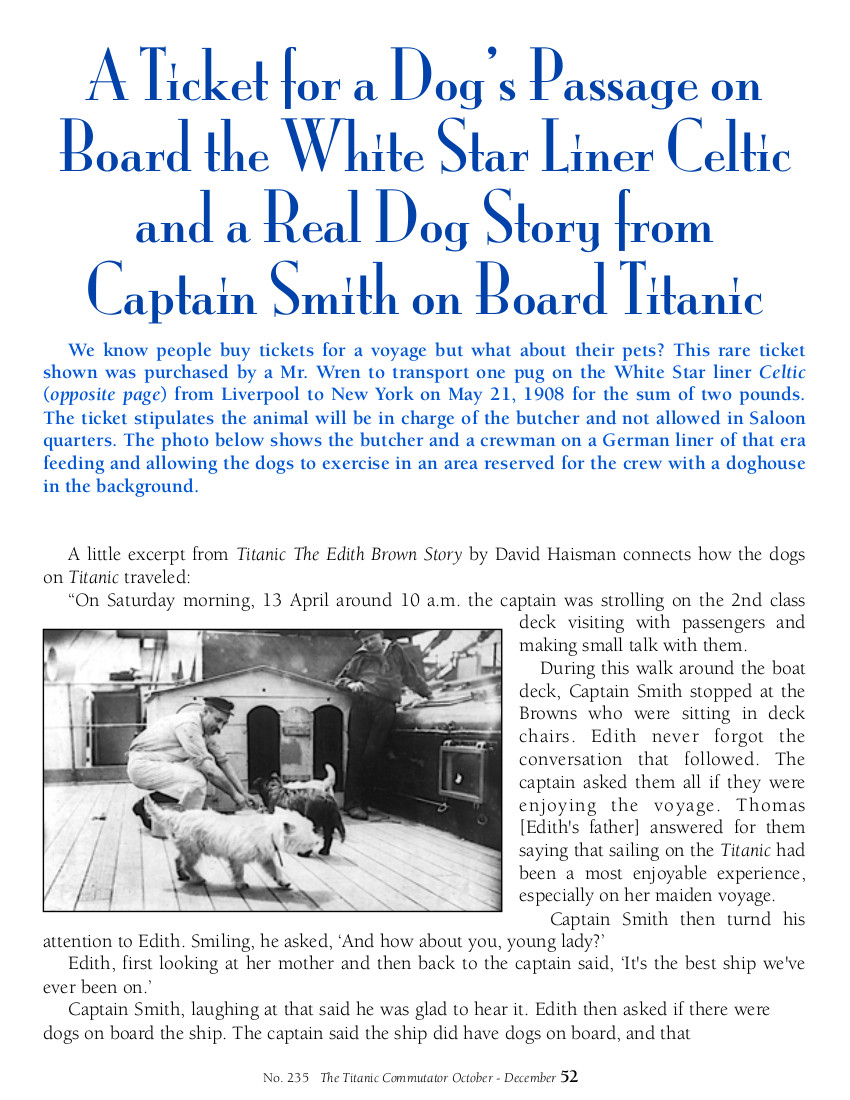 Protected: Commutator 235 A Ticket for a Dogs Passage on Board the White Star Liner Celtic and a Real Dog Story from Captain Smith