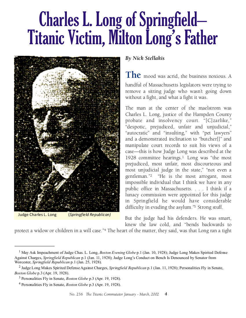 Protected: Commutator 236 Charles L. Long of Springfield – Titanic Victim Milton Long’s Father by Nick Stellakis