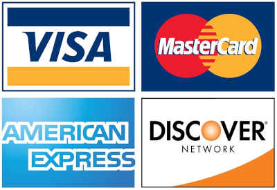 We accept Visa MasterCard American Express Discover