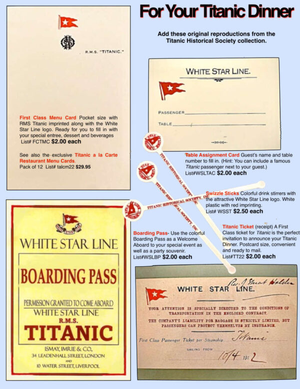 Titanic Dinner Package Items - a la carte