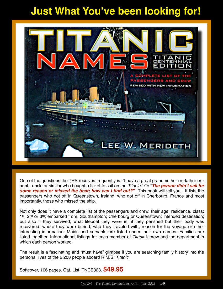 Protected: Commutator 241 Select Merchandise Titanic Names Centennial Edition Book Ad