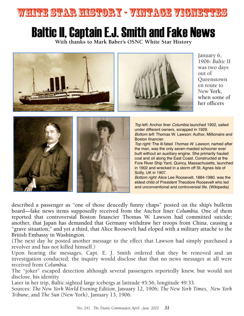 Protected: Commutator 241 Baltic II Capt EJ Smith and Fake News Vintage Vignettes
