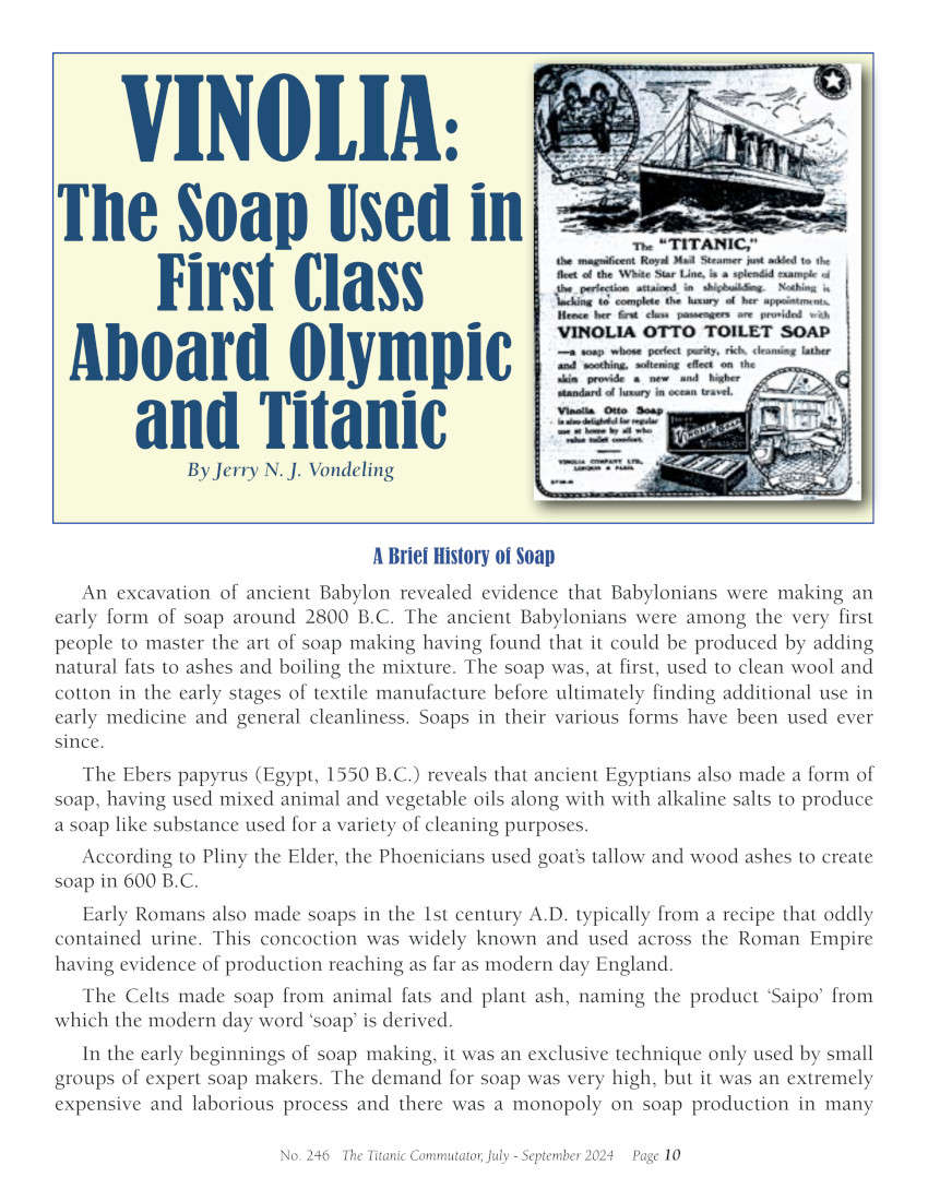 Protected: Commutator 246 VINIOLA The Soap Used in 1st Class Aboard Olympic and Titanic