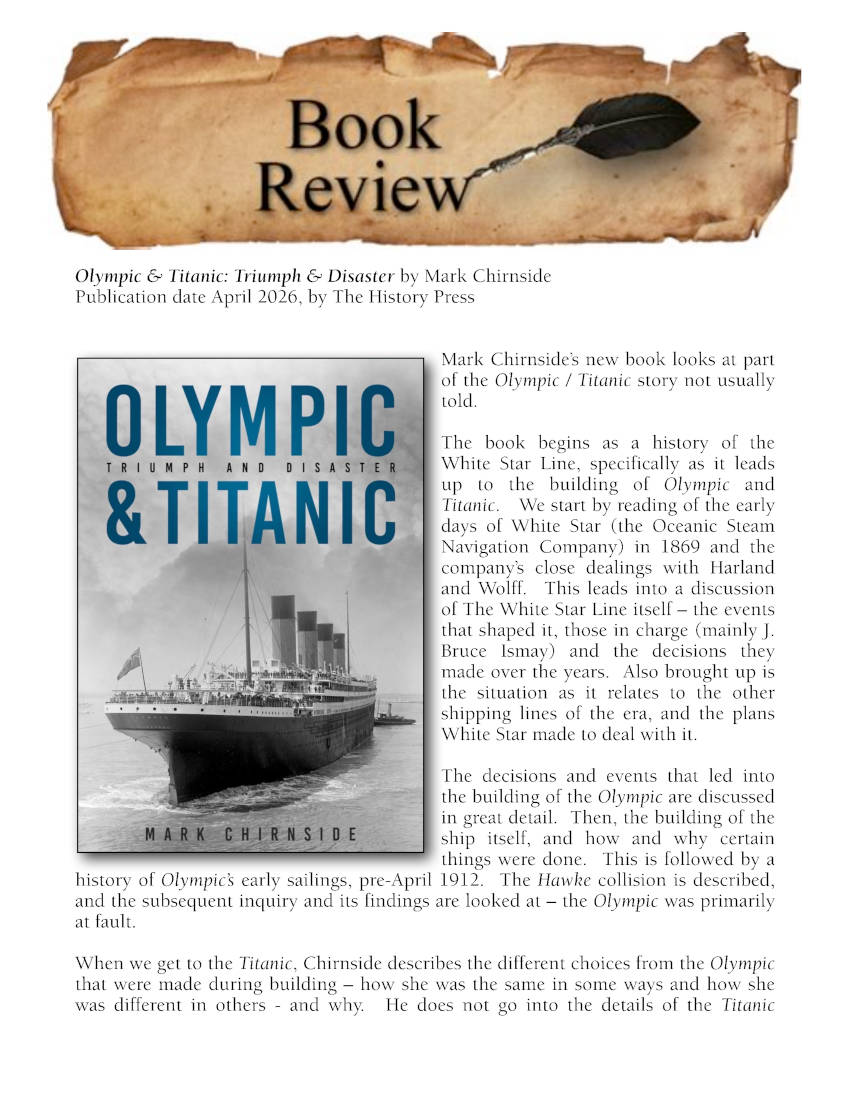 Protected: Commutator 253 Book Review: Olympic & Titanic: Triumph & Disaster by Mark Chirnside
